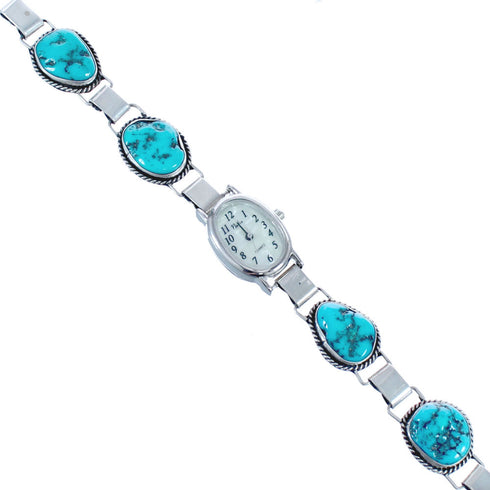 Native American Turquoise and Twisted Sterling Silver Link Watch CB118262